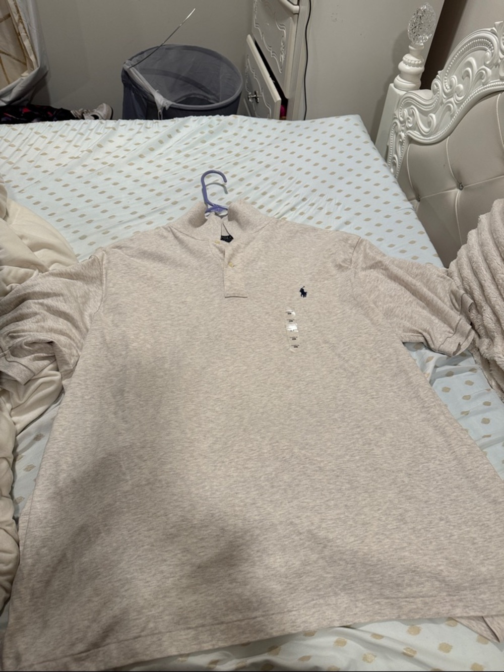 Ralph Lauren Light Beige Heather Polo with Navy Logo
